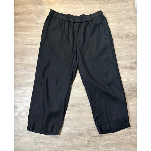 Quince Black 100% European Linen Black Wide Leg Pull-on Pants 1X Minimalist Plus - Picture 9 of 13